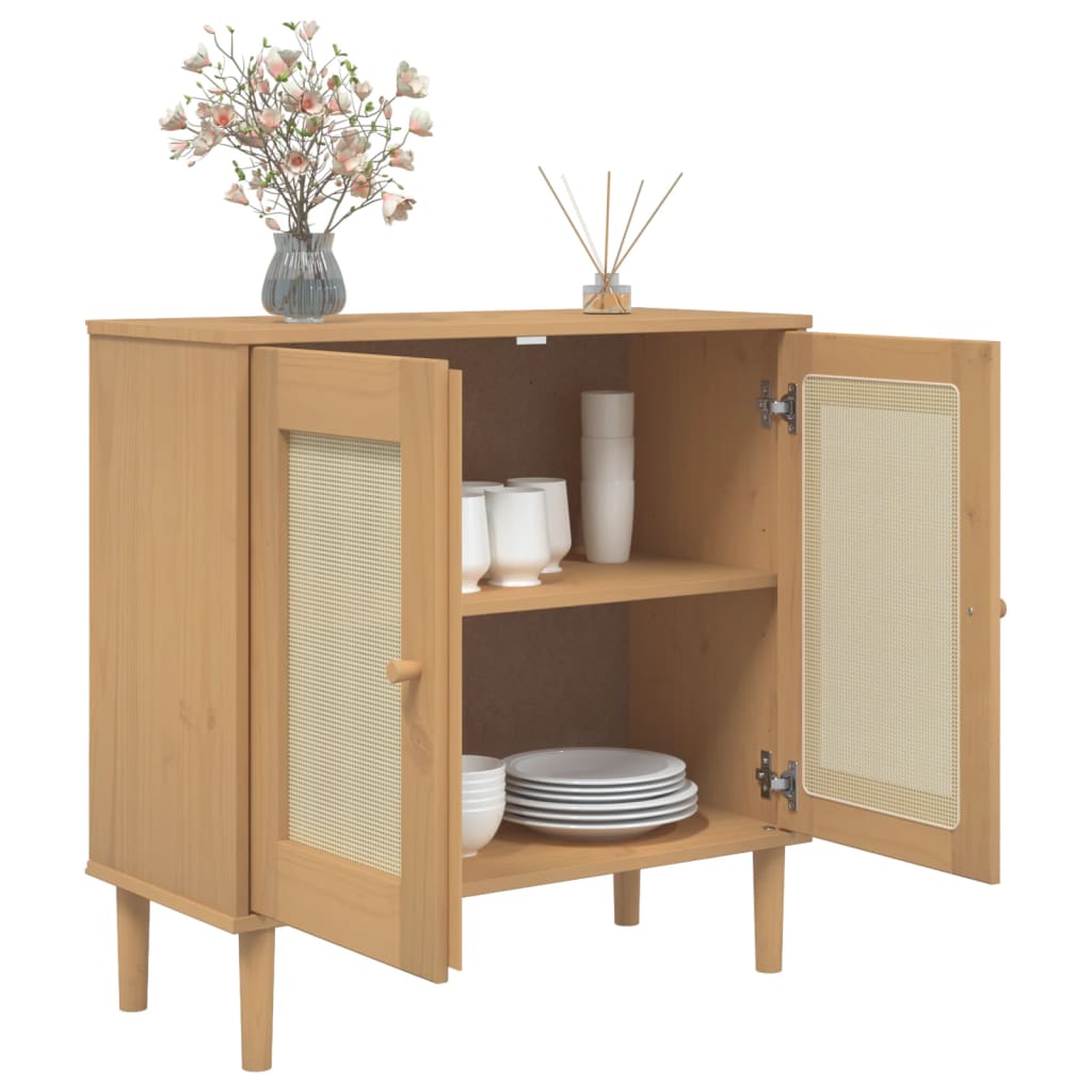 Buffet SENJA aspect rotin marron 80x35x80 cm bois massif de pin - XIOS