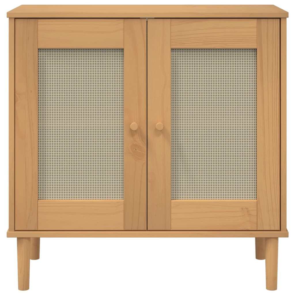 Buffet SENJA aspect rotin marron 80x35x80 cm bois massif de pin - XIOS