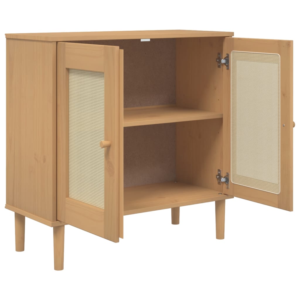 Buffet SENJA aspect rotin marron 80x35x80 cm bois massif de pin - XIOS