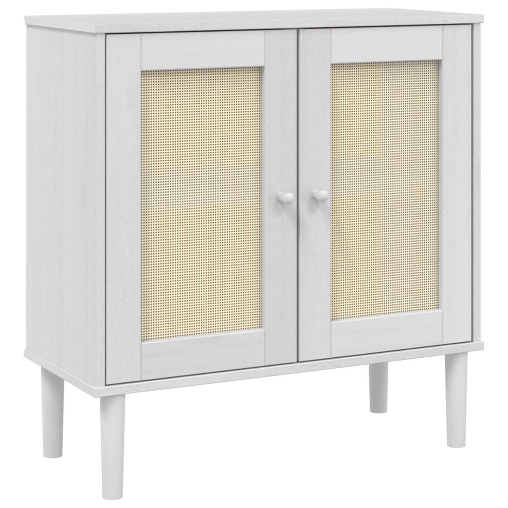 Buffet SENJA aspect rotin blanc 80x35x80 cm bois massif de pin - XIOS