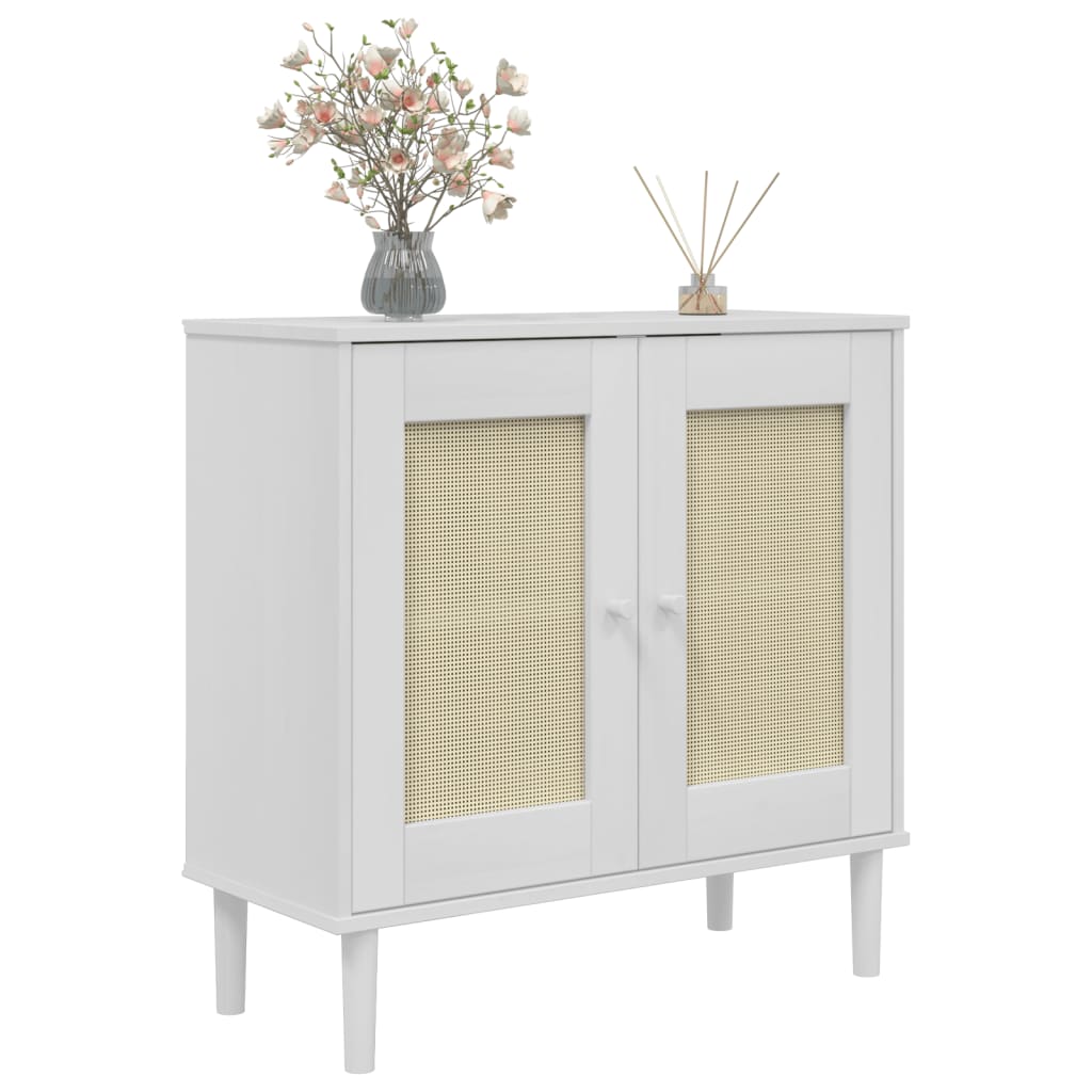 Buffet SENJA aspect rotin blanc 80x35x80 cm bois massif de pin - XIOS