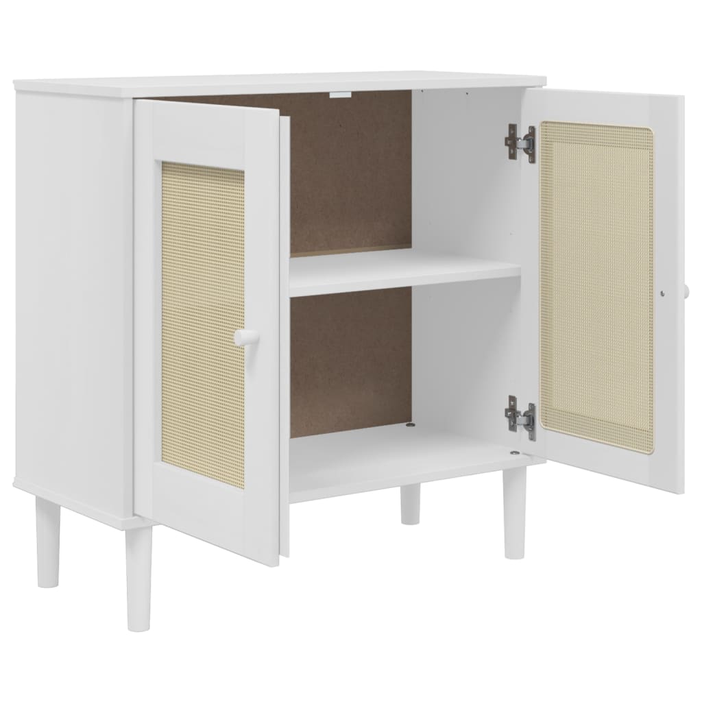 Buffet SENJA aspect rotin blanc 80x35x80 cm bois massif de pin - XIOS