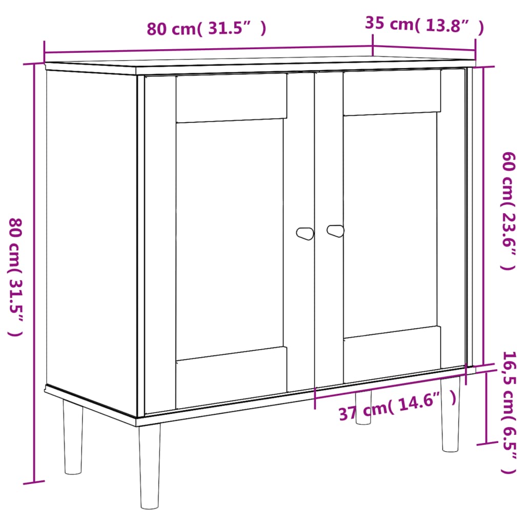 Buffet SENJA aspect rotin blanc 80x35x80 cm bois massif de pin - XIOS