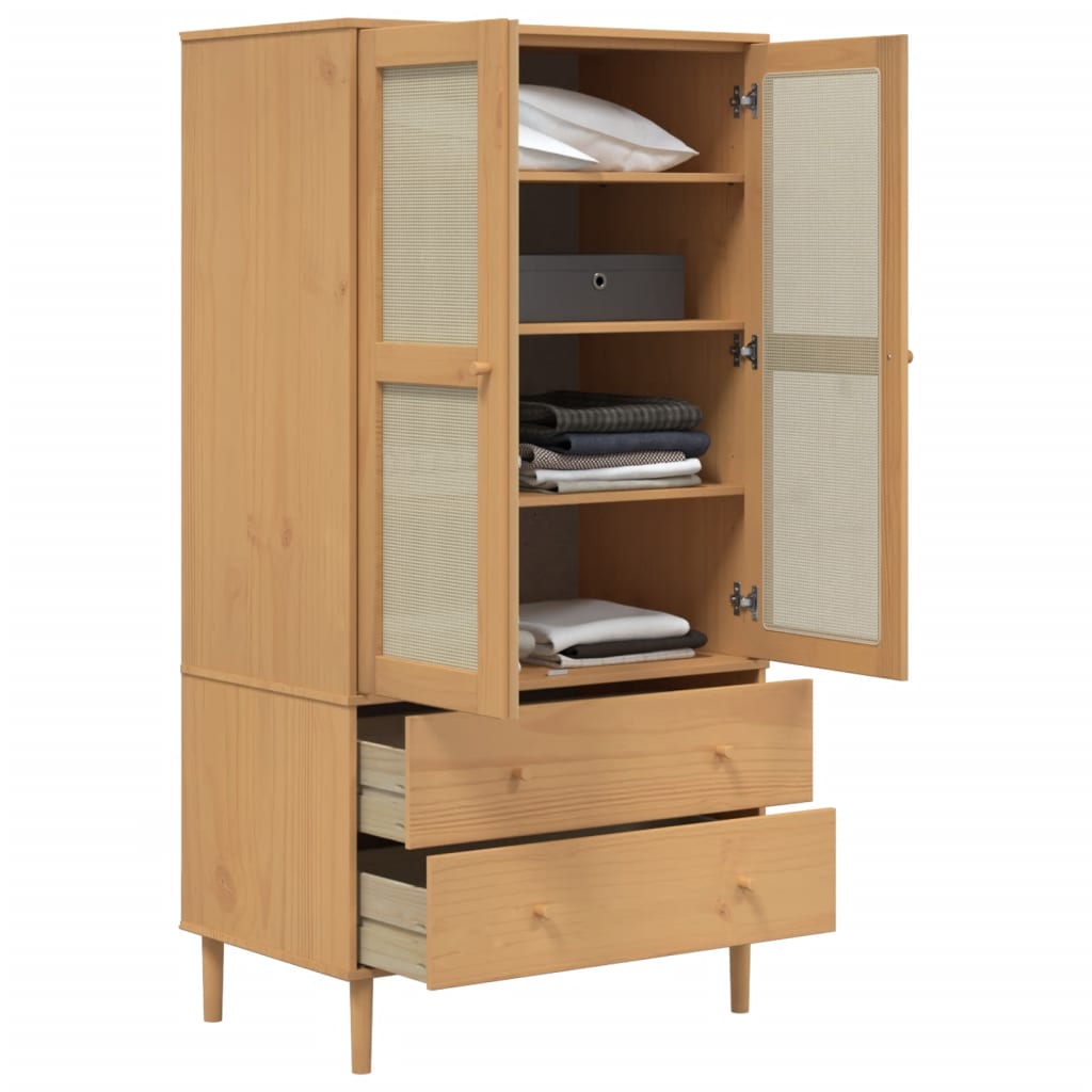 Garde-robe SENJA aspect rotin marron bois massif de pin - XIOS