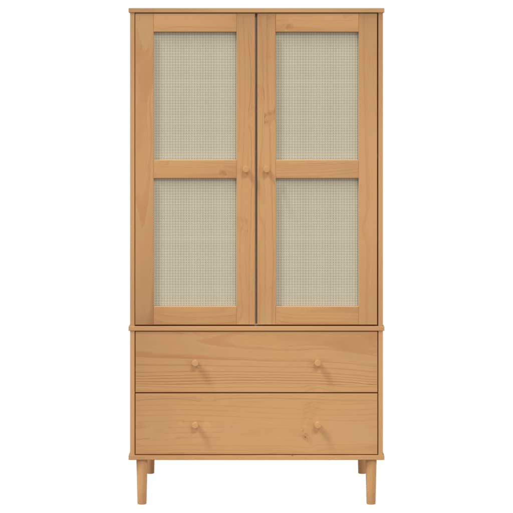 Garde-robe SENJA aspect rotin marron bois massif de pin - XIOS