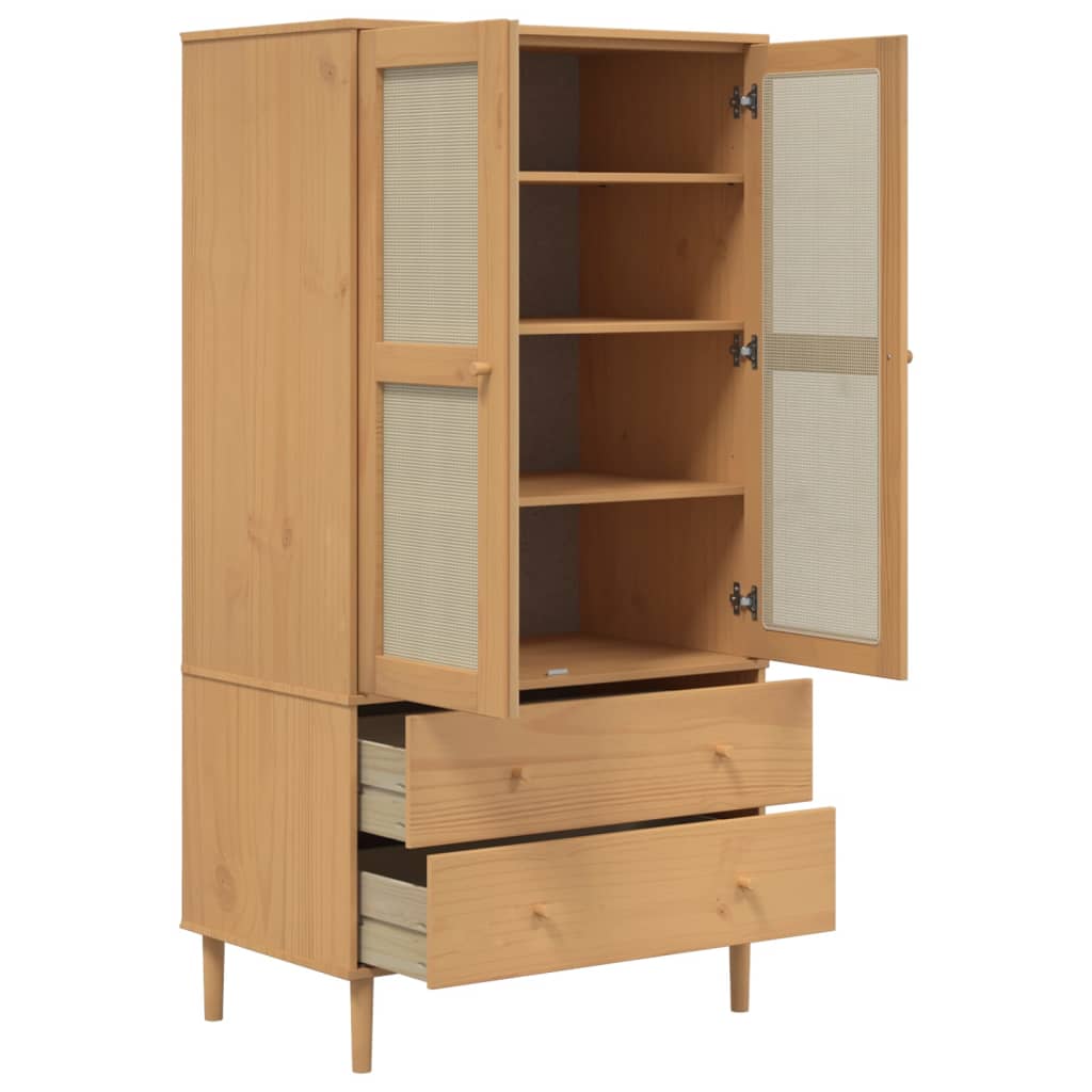 Garde-robe SENJA aspect rotin marron bois massif de pin - XIOS
