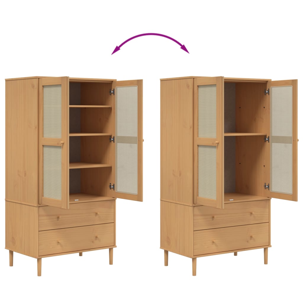 Garde-robe SENJA aspect rotin marron bois massif de pin - XIOS