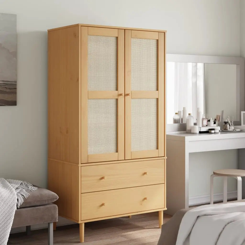 Garde-robe SENJA aspect rotin marron bois massif de pin - XIOS