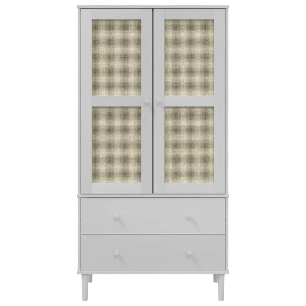 Garde-robe SENJA aspect rotin blanc 90x55x175cm bois massif pin - XIOS