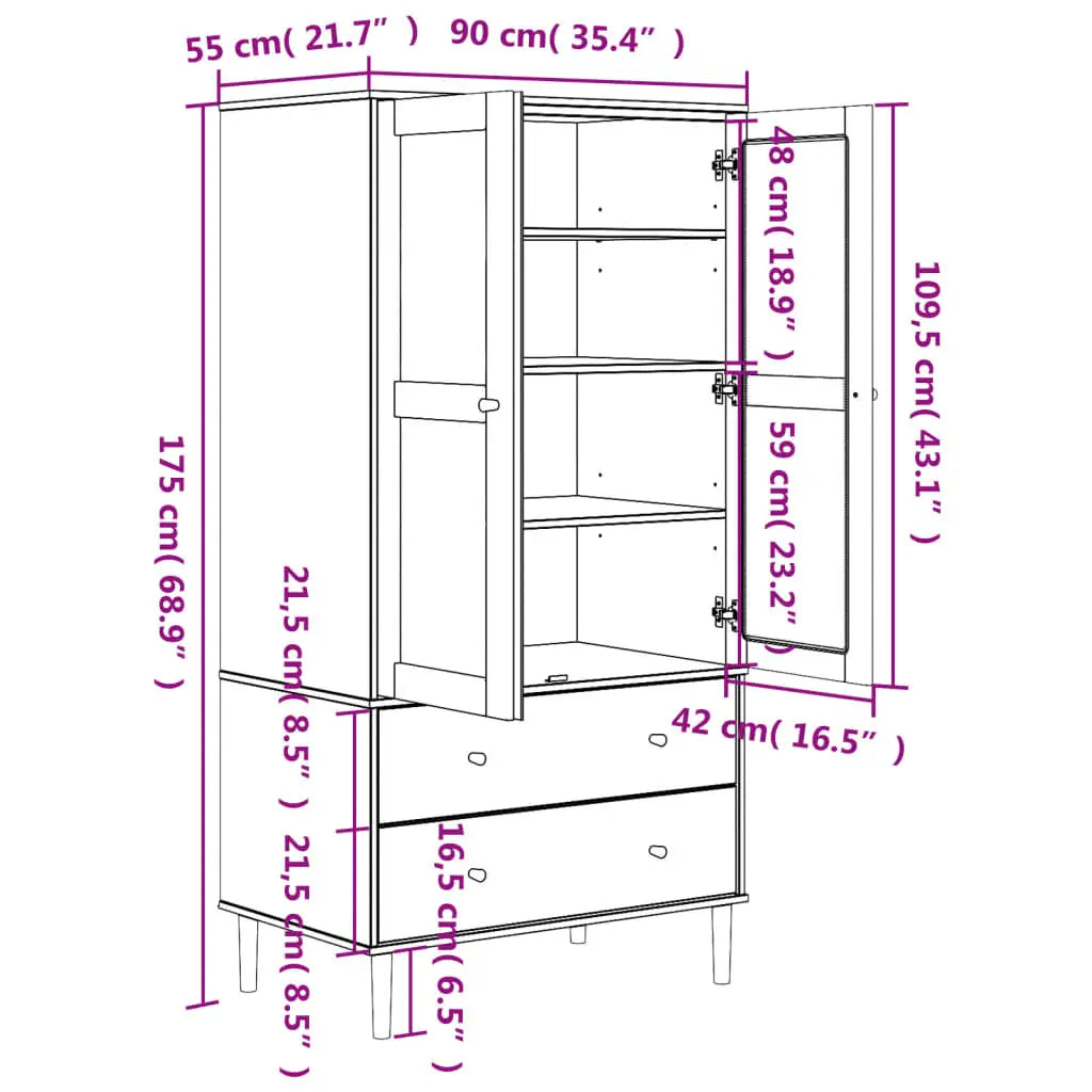 Garde-robe SENJA aspect rotin blanc 90x55x175cm bois massif pin - XIOS