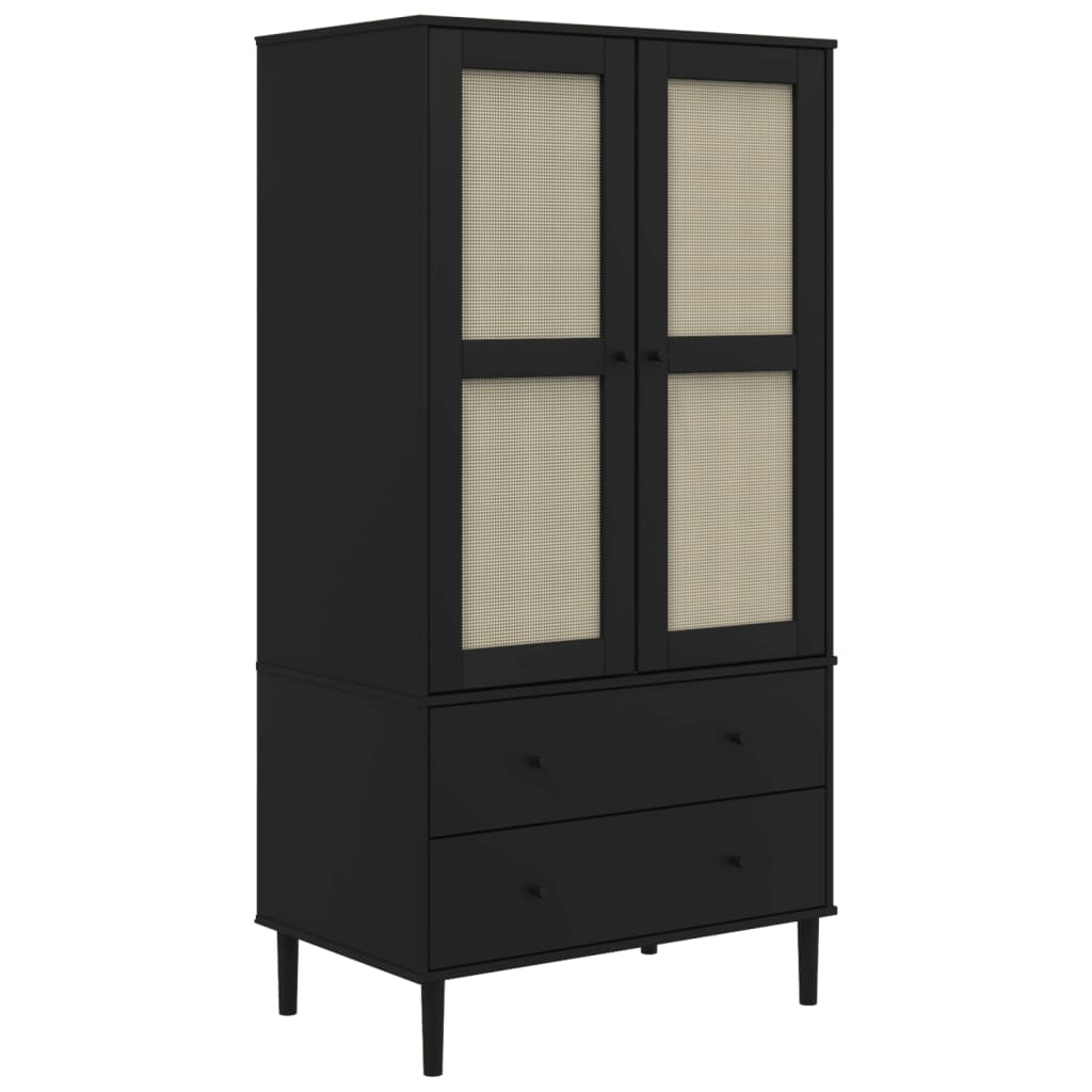Garde-robe SENJA aspect rotin noir 90x55x175 cm bois massif pin - XIOS