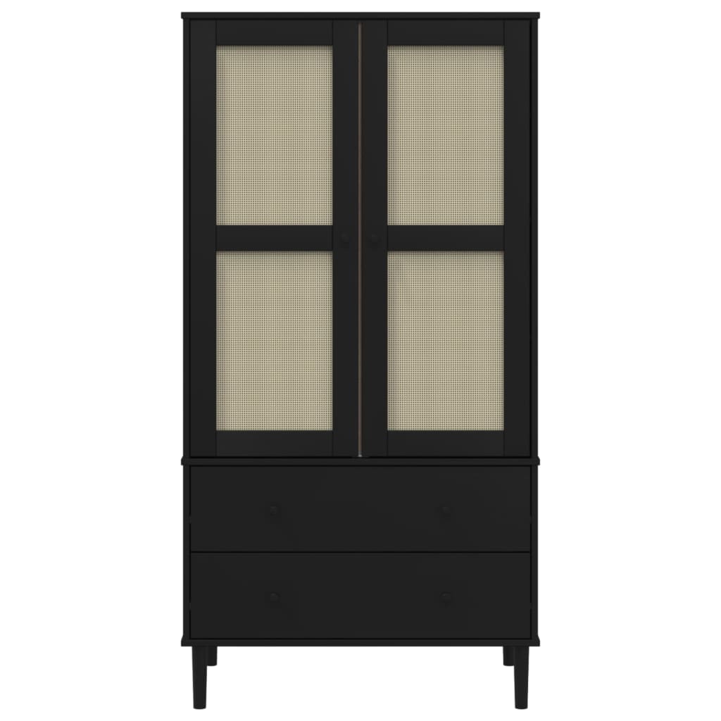 Garde-robe SENJA aspect rotin noir 90x55x175 cm bois massif pin - XIOS