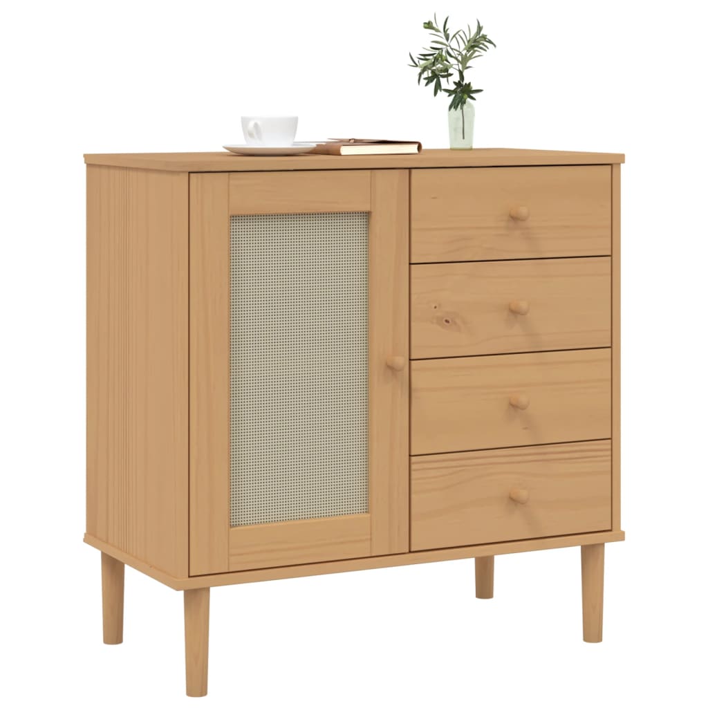 Buffet SENJA aspect rotin marron 80x40x80 cm bois massif de pin - XIOS