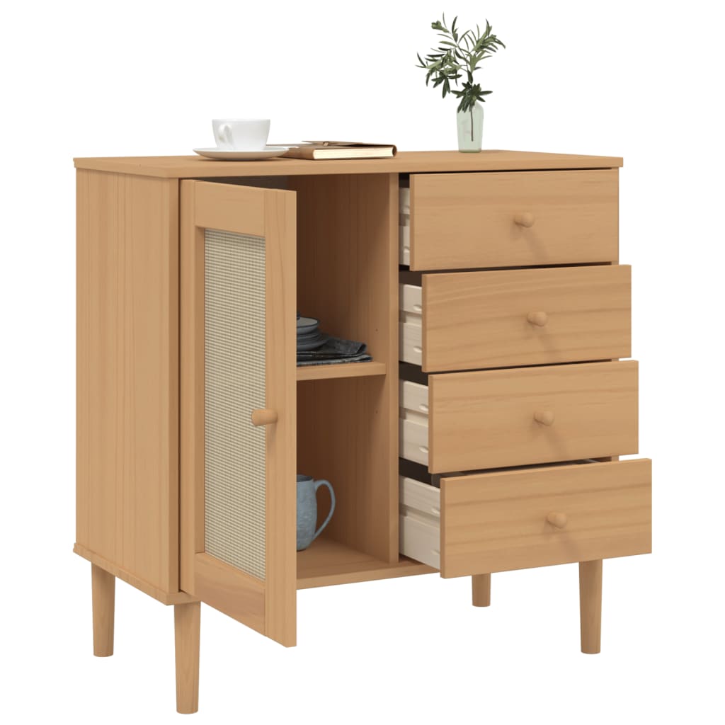 Buffet SENJA aspect rotin marron 80x40x80 cm bois massif de pin - XIOS