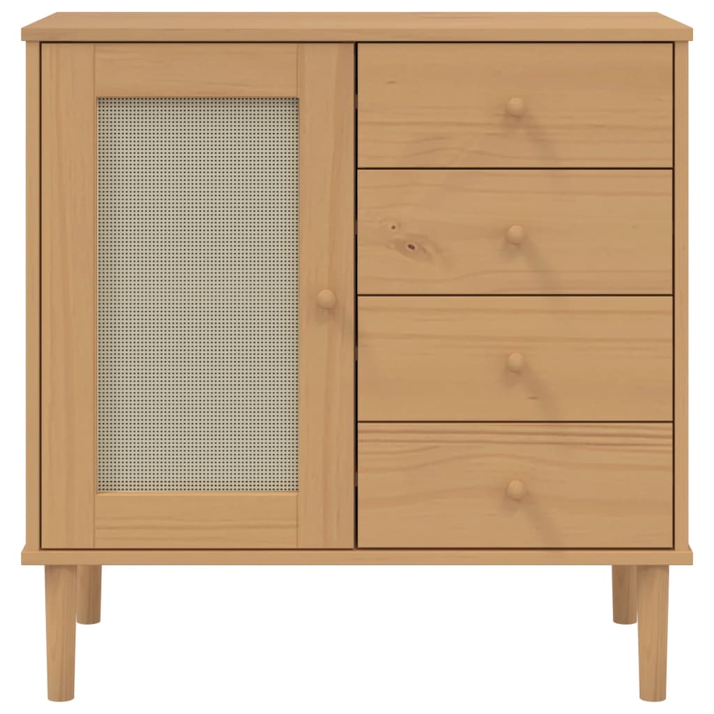 Buffet SENJA aspect rotin marron 80x40x80 cm bois massif de pin - XIOS