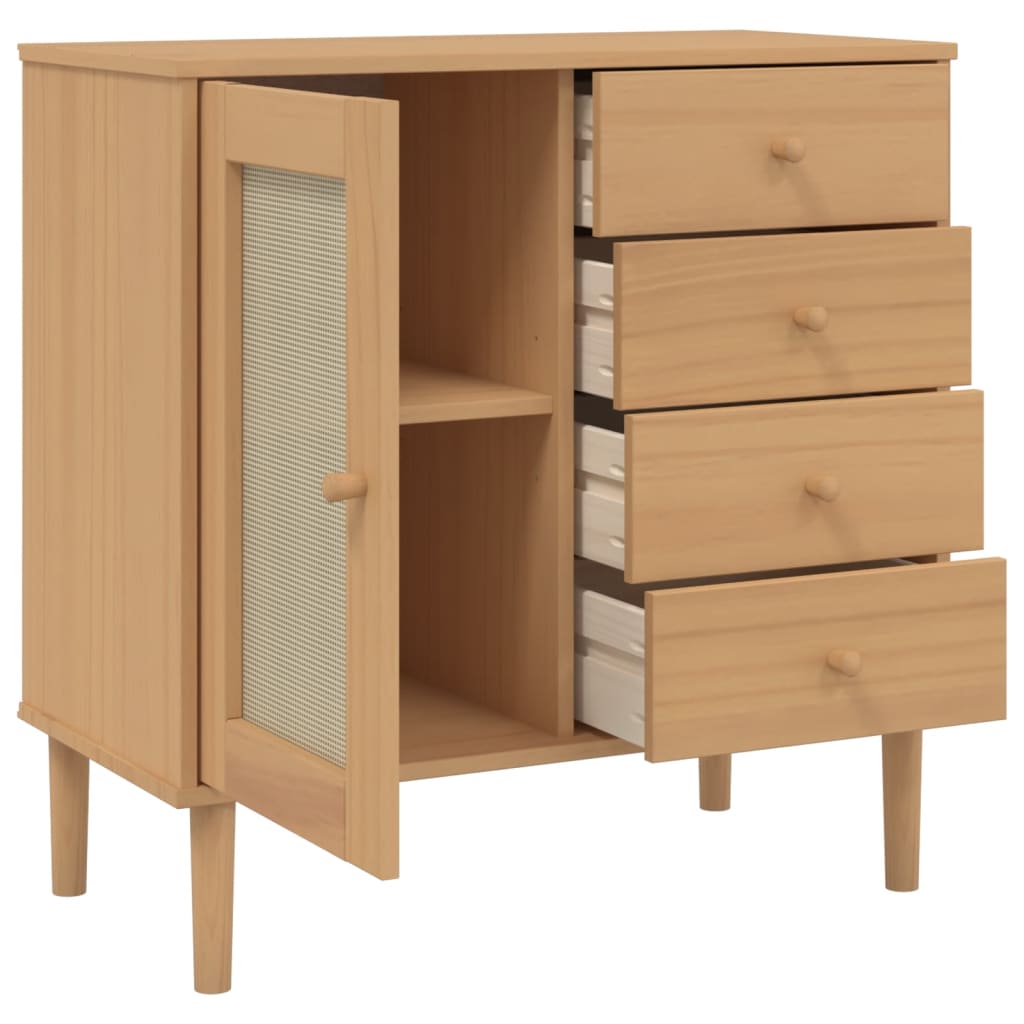 Buffet SENJA aspect rotin marron 80x40x80 cm bois massif de pin - XIOS