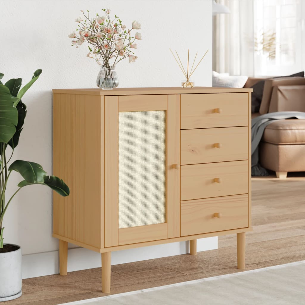Buffet SENJA aspect rotin marron 80x40x80 cm bois massif de pin - XIOS