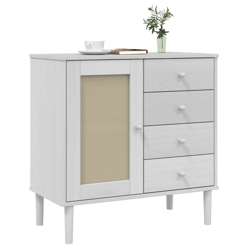 Buffet SENJA aspect rotin blanc 80x40x80 cm bois massif de pin - XIOS
