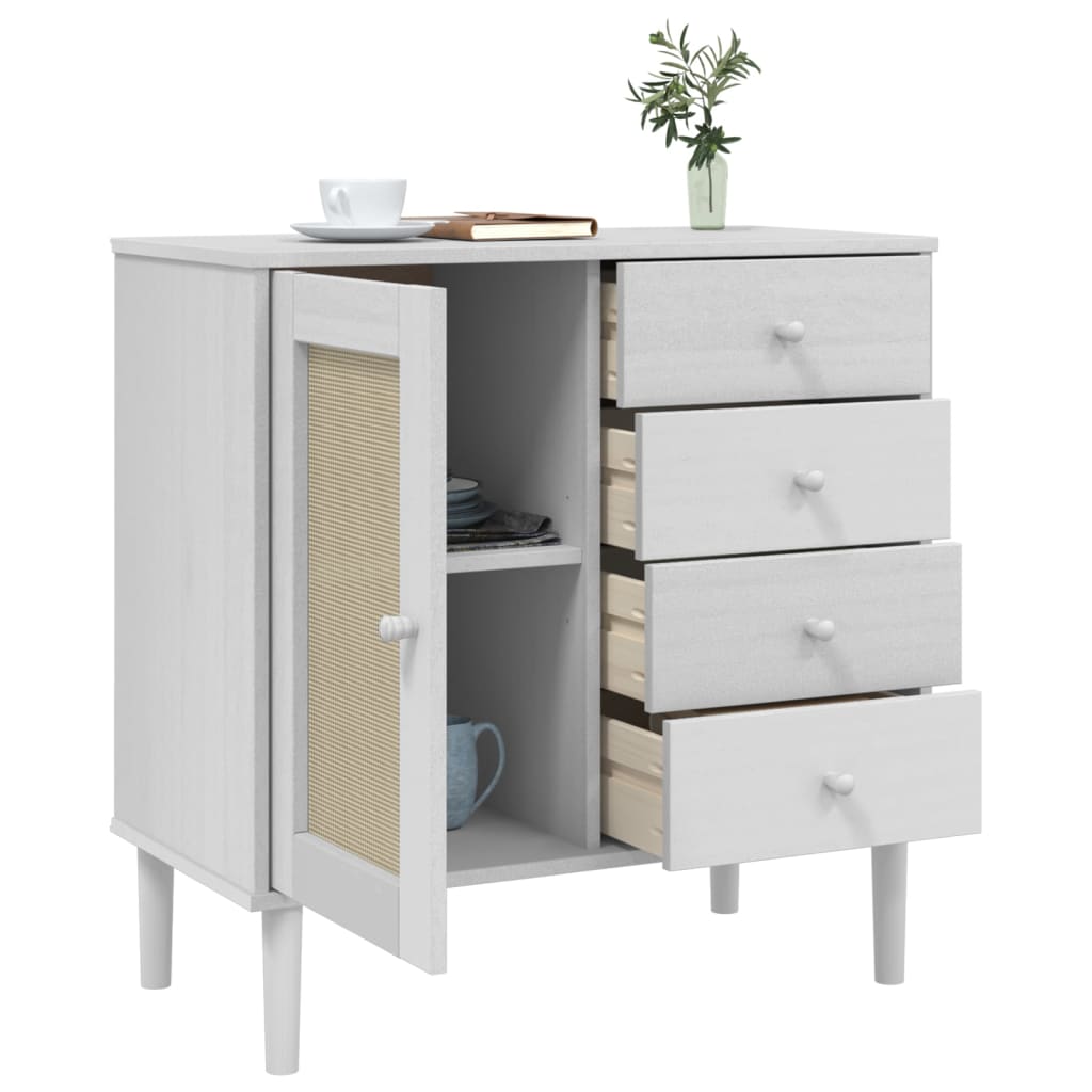 Buffet SENJA aspect rotin blanc 80x40x80 cm bois massif de pin - XIOS