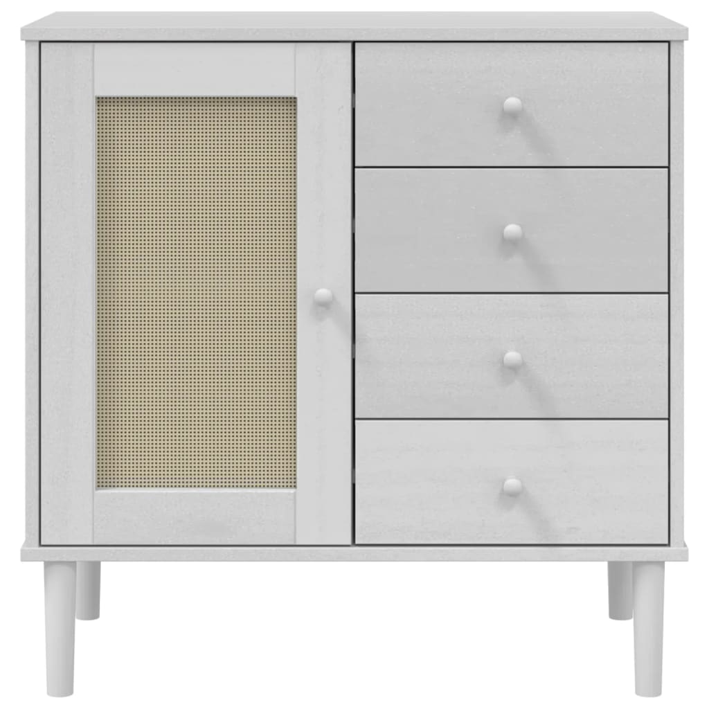 Buffet SENJA aspect rotin blanc 80x40x80 cm bois massif de pin - XIOS