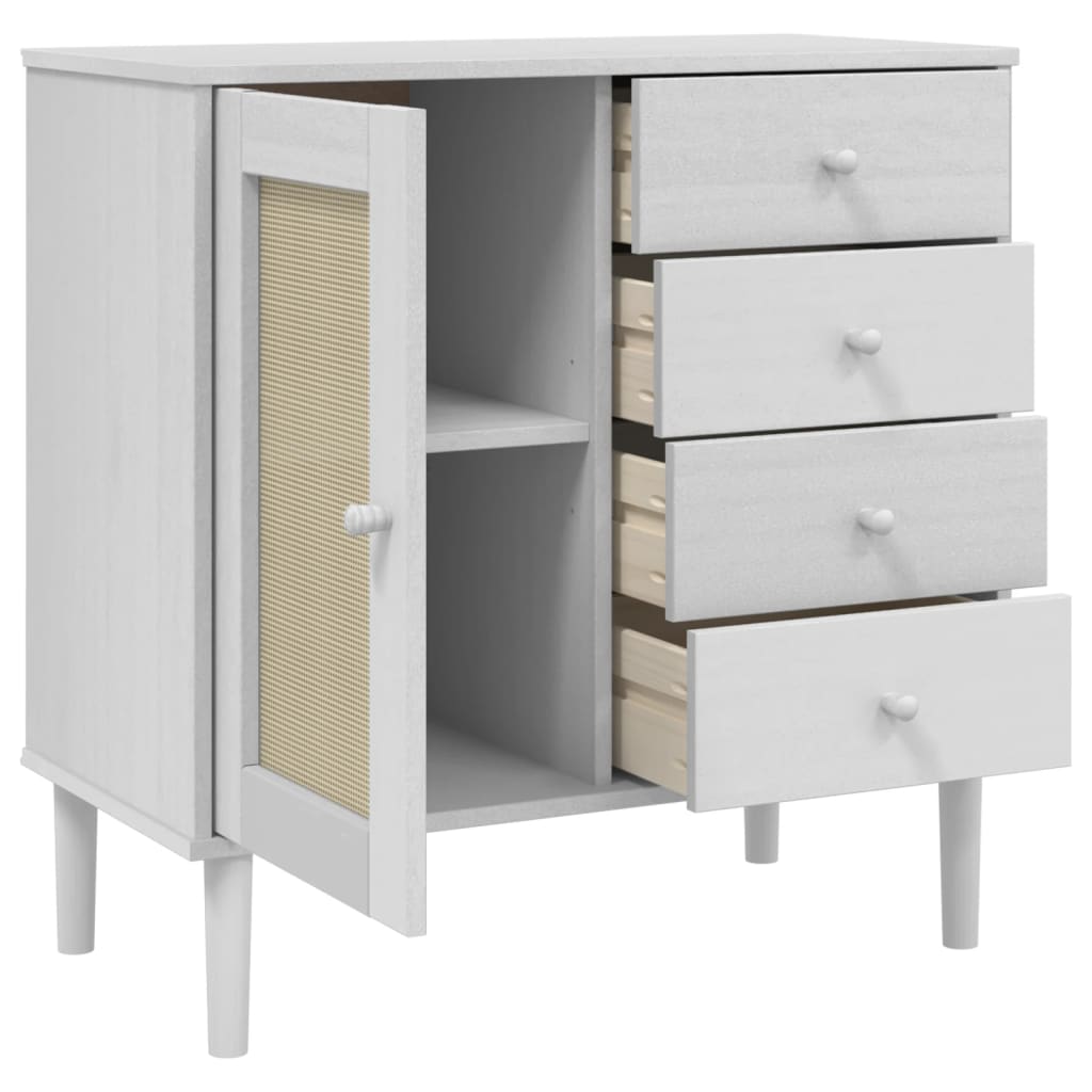 Buffet SENJA aspect rotin blanc 80x40x80 cm bois massif de pin - XIOS