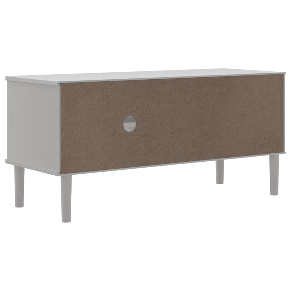 Meuble TV SENJA aspect rotin blanc 106x40x49cm bois massif pin - XIOS