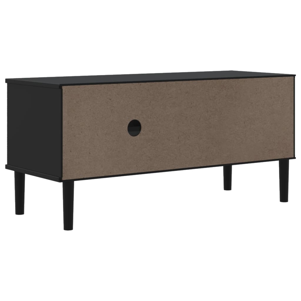 Meuble TV SENJA aspect rotin noir 106x40x49cm bois massif pin - XIOS