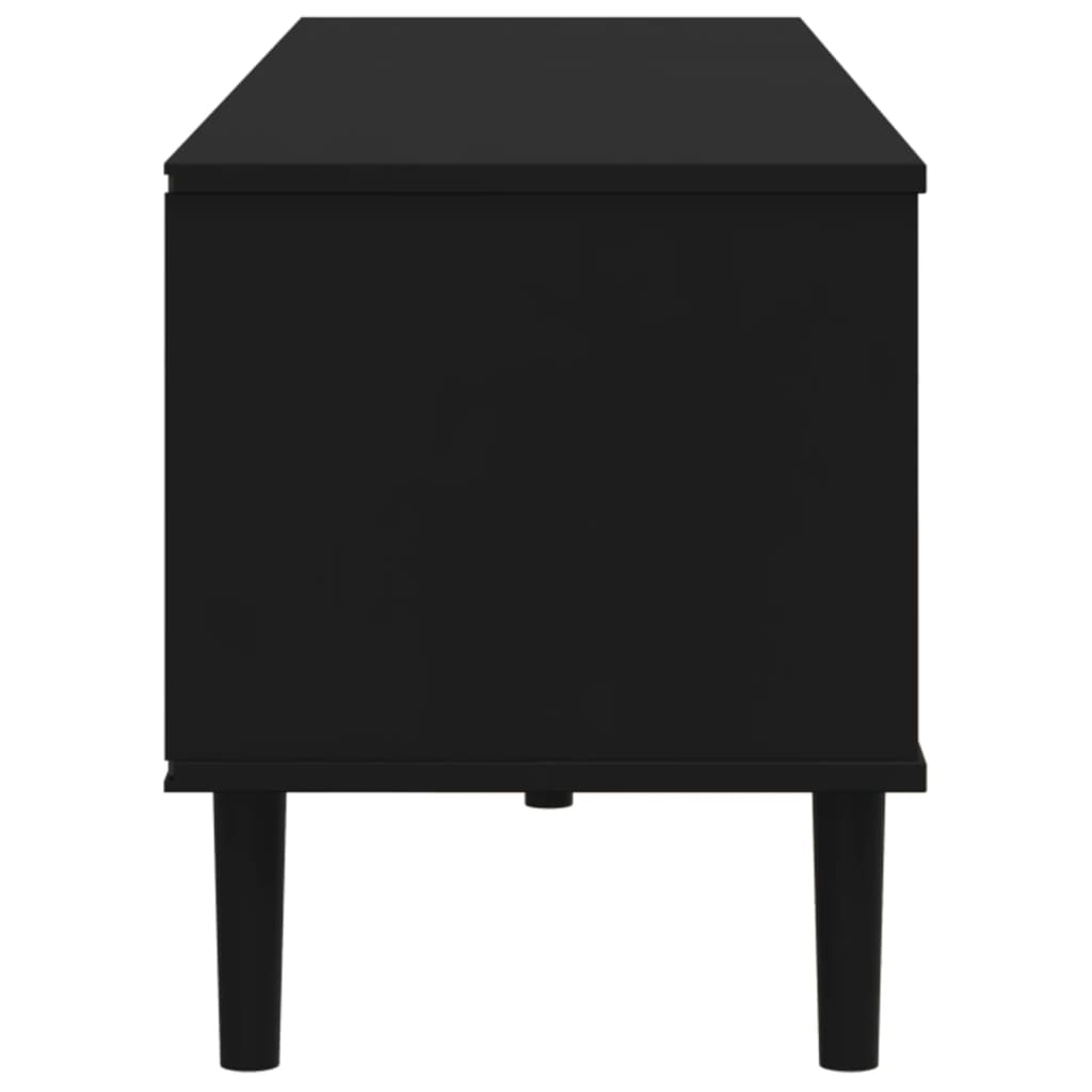 Meuble TV SENJA aspect rotin noir 158x40x49cm bois massif pin