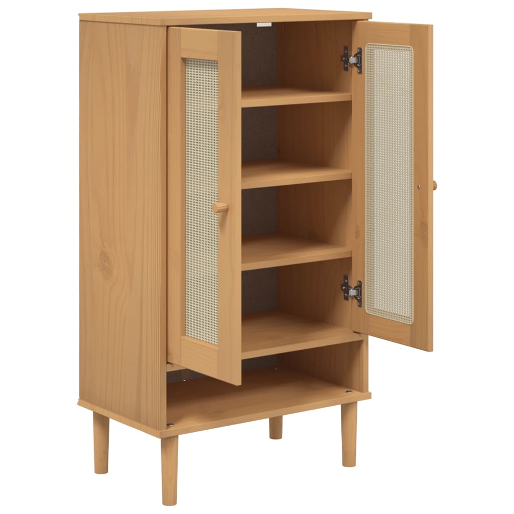 Armoire à chaussures SENJA aspect rotin marron bois massif - XIOS