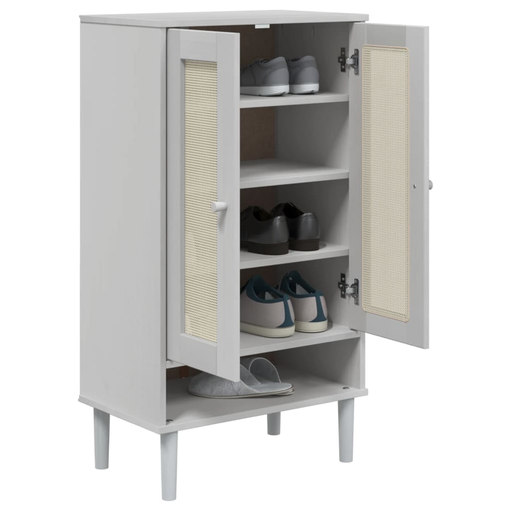Armoire à chaussures SENJA aspect rotin blanc bois massif - XIOS
