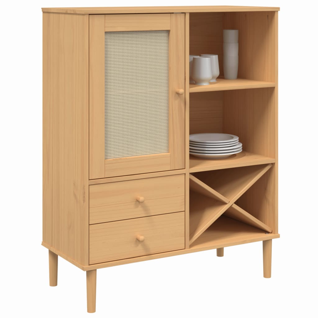 Buffet SENJA aspect rotin marron 90x40x112cm bois massif de pin - XIOS