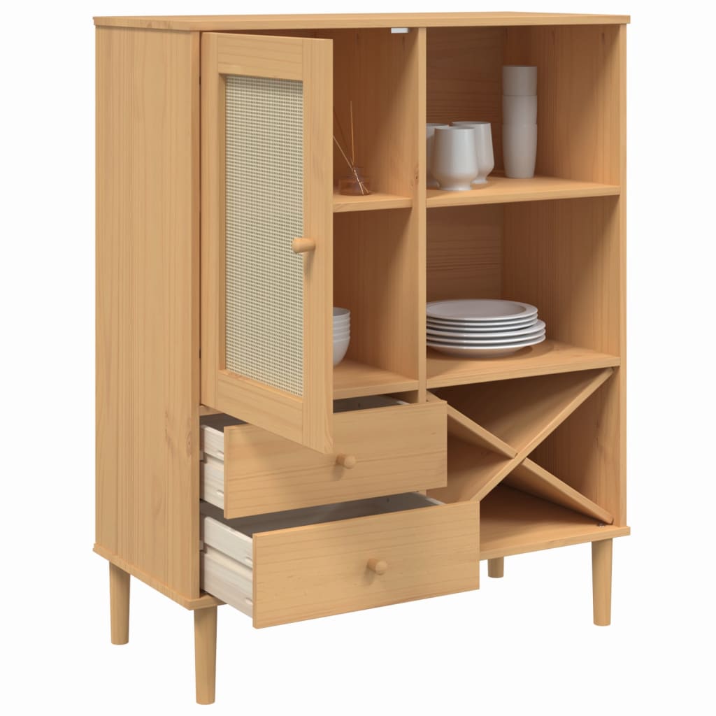 Buffet SENJA aspect rotin marron 90x40x112cm bois massif de pin - XIOS