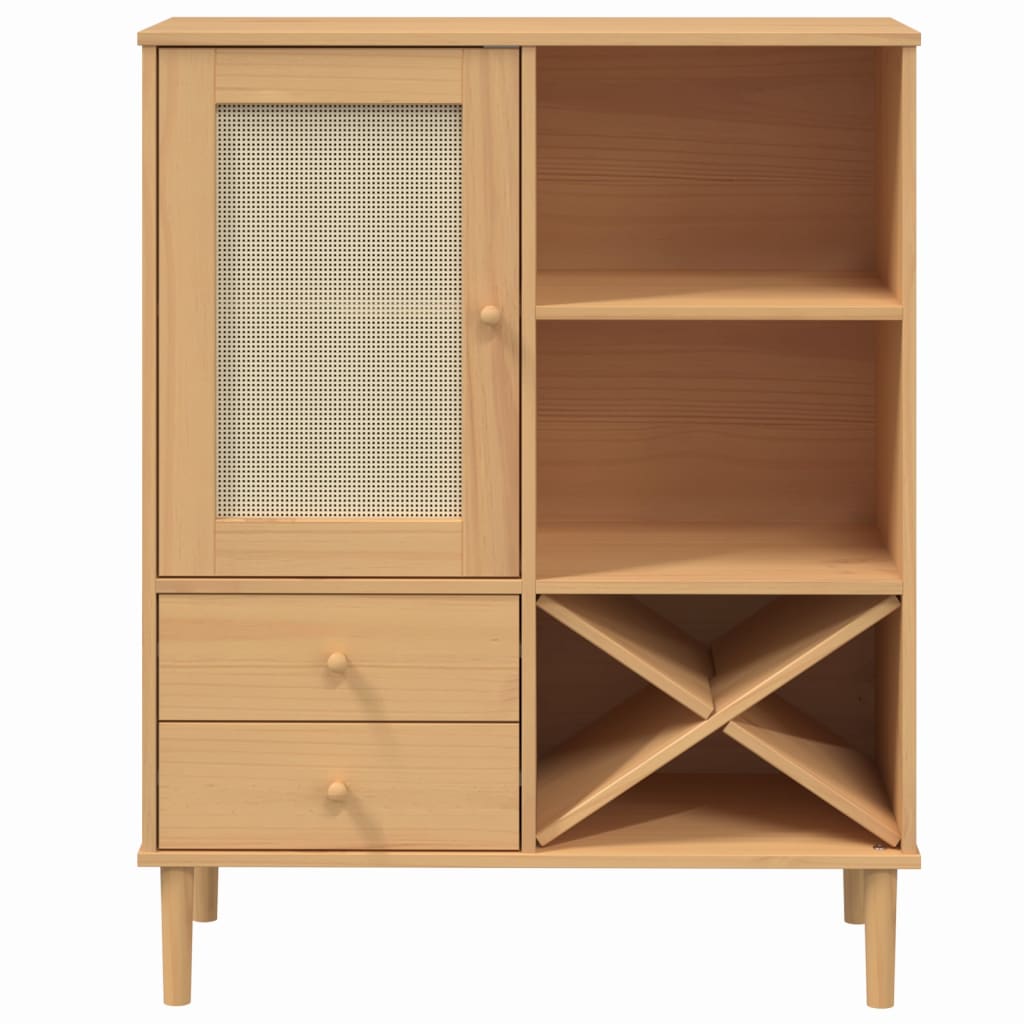 Buffet SENJA aspect rotin marron 90x40x112cm bois massif de pin - XIOS