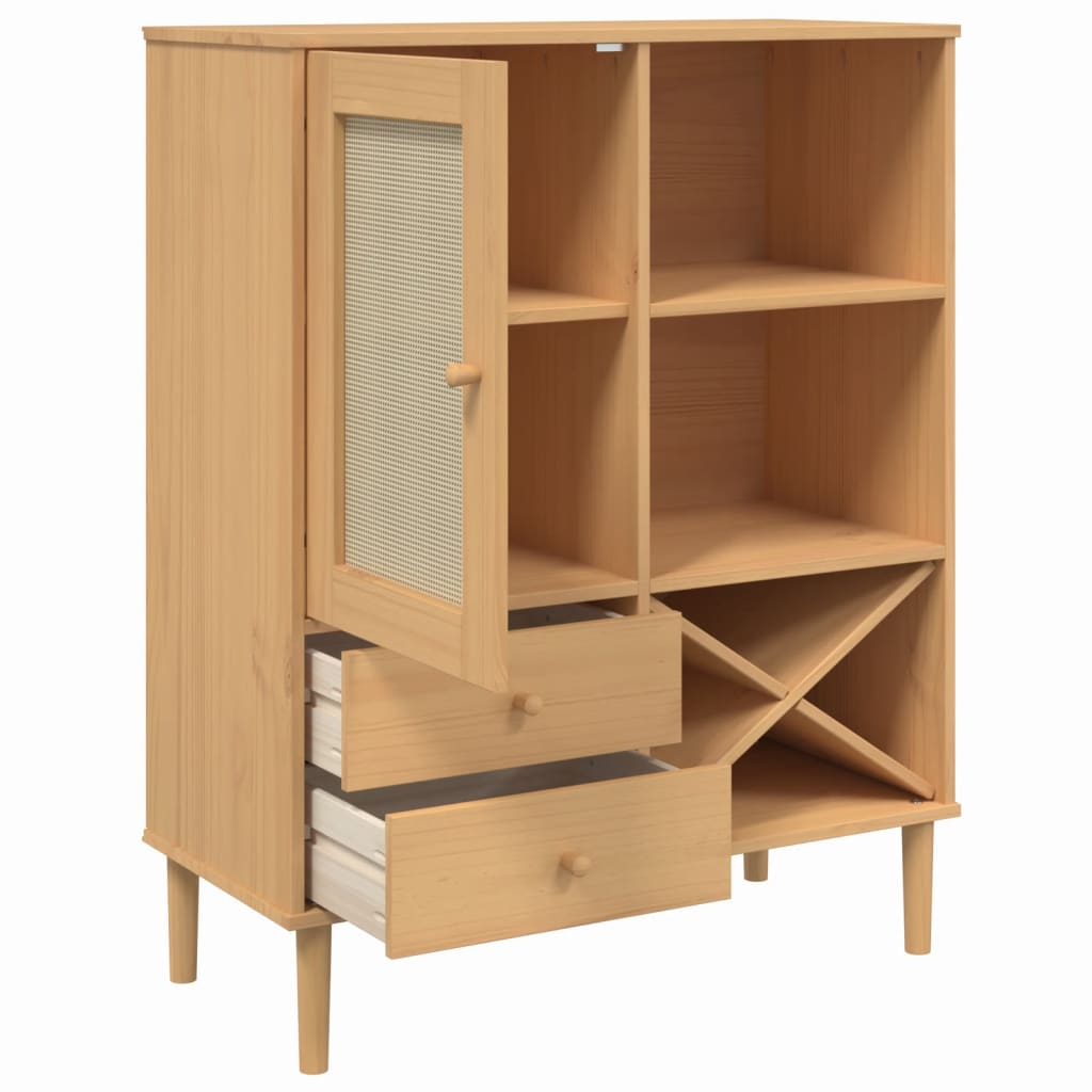 Buffet SENJA aspect rotin marron 90x40x112cm bois massif de pin - XIOS