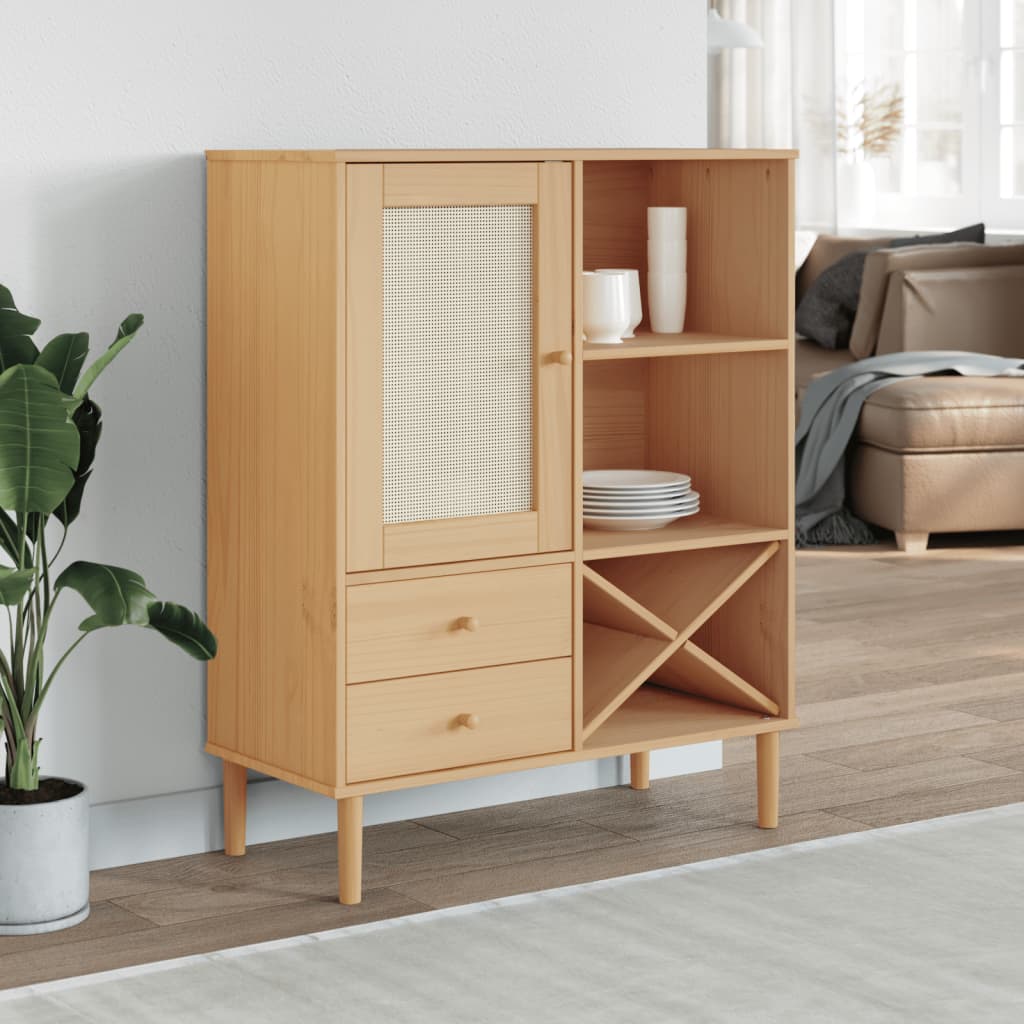 Buffet SENJA aspect rotin marron 90x40x112cm bois massif de pin - XIOS