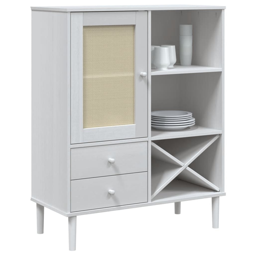 Buffet SENJA aspect rotin blanc 90x40x112cm bois massif de pin - XIOS