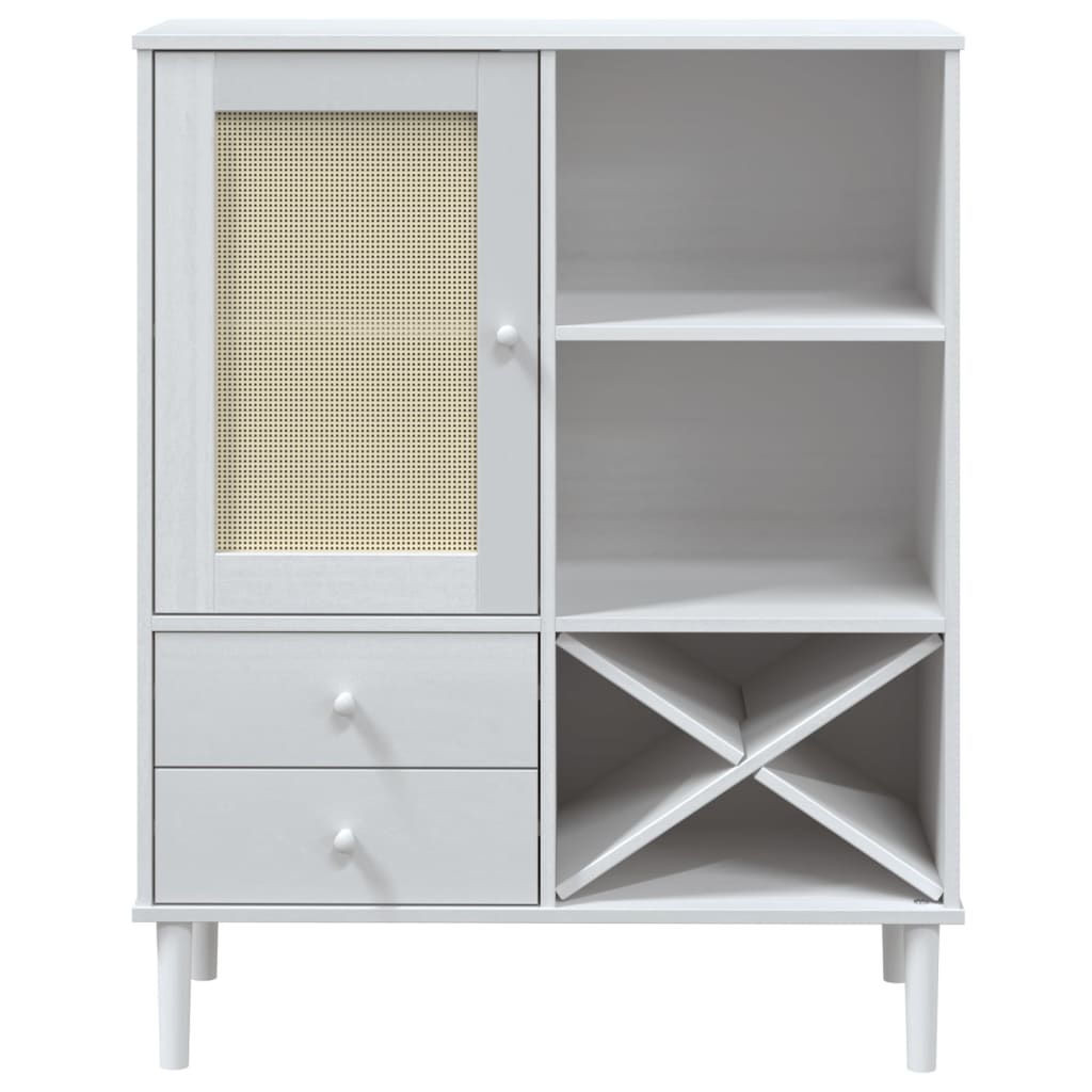 Buffet SENJA aspect rotin blanc 90x40x112cm bois massif de pin - XIOS
