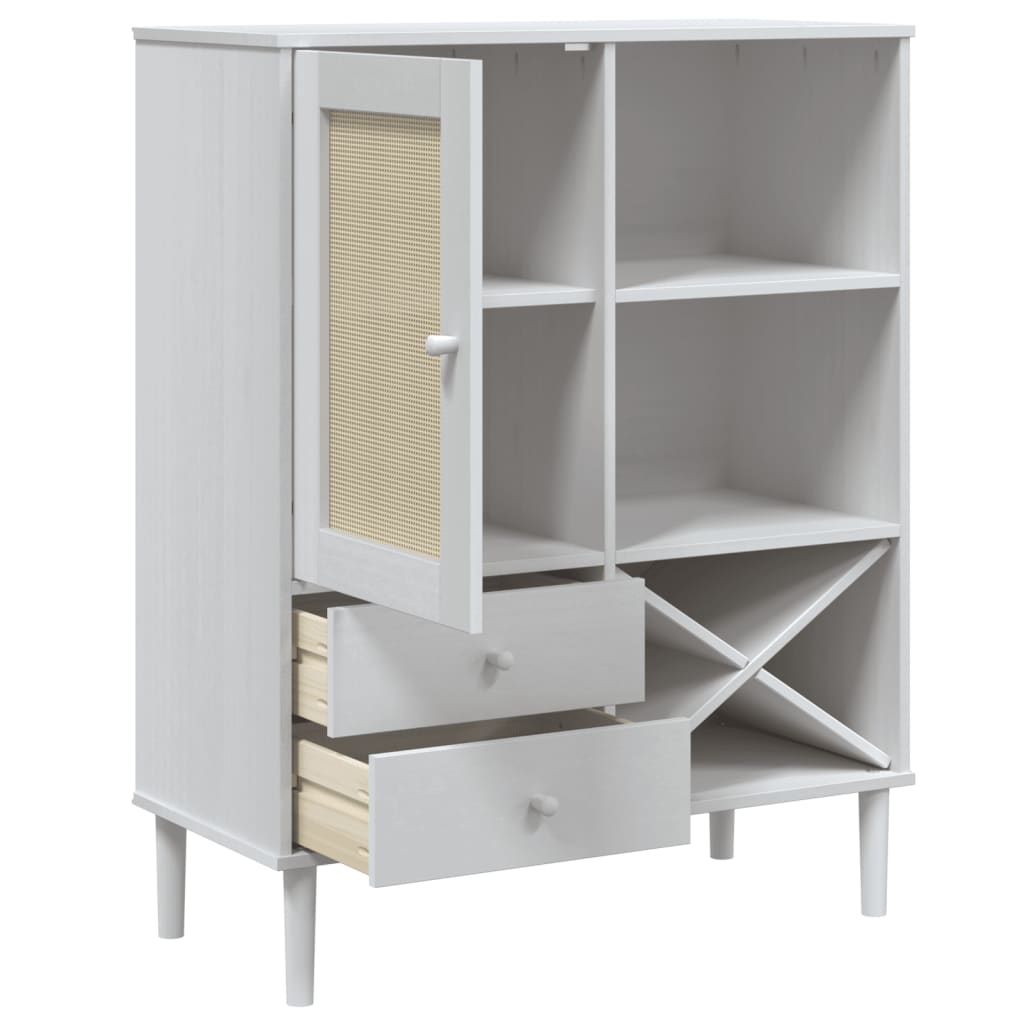 Buffet SENJA aspect rotin blanc 90x40x112cm bois massif de pin - XIOS