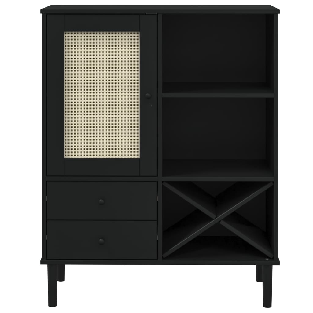 Buffet SENJA aspect rotin noir 90x40x112cm bois massif de pin - XIOS