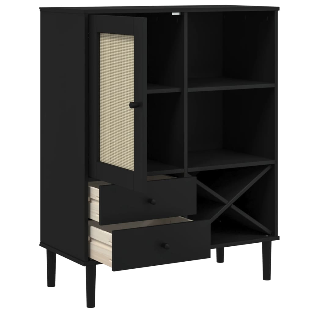 Buffet SENJA aspect rotin noir 90x40x112cm bois massif de pin - XIOS