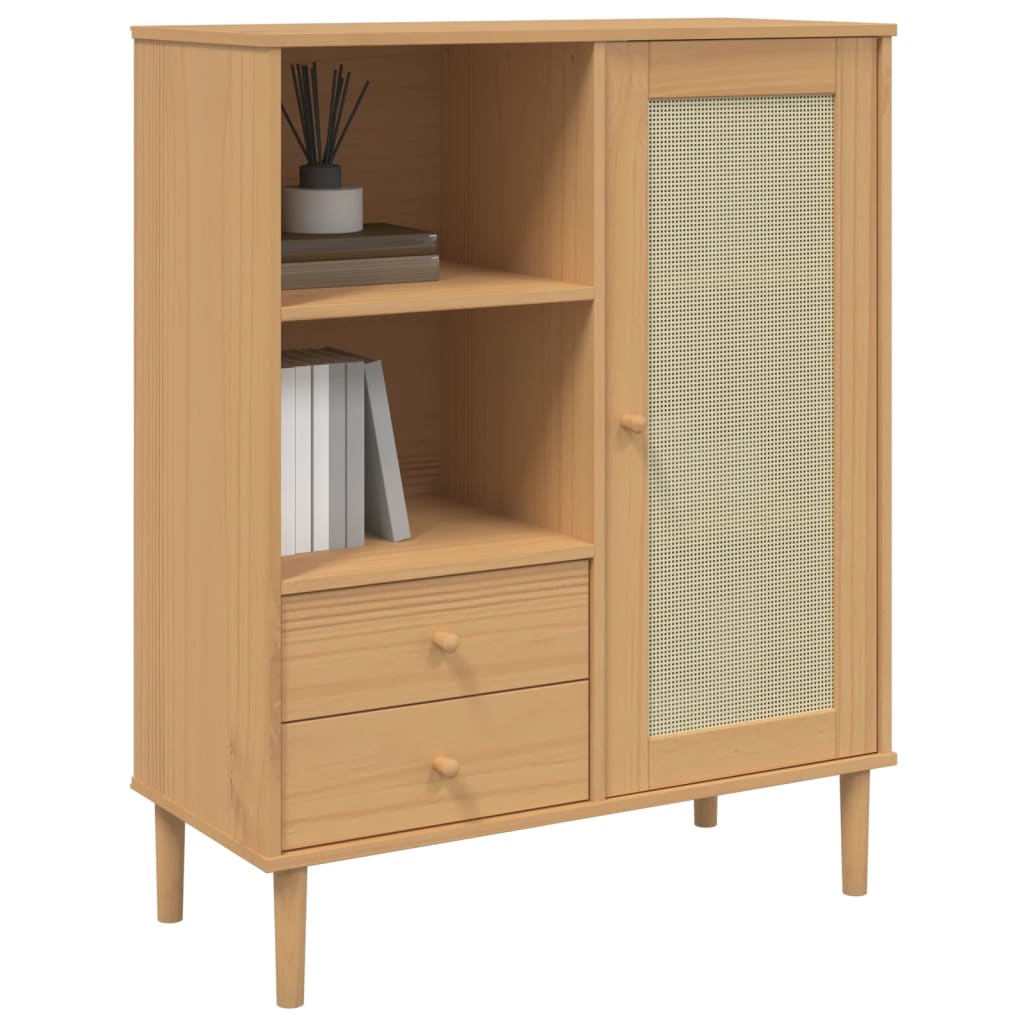 Buffet SENJA aspect rotin marron 90x40x112cm bois massif de pin - XIOS