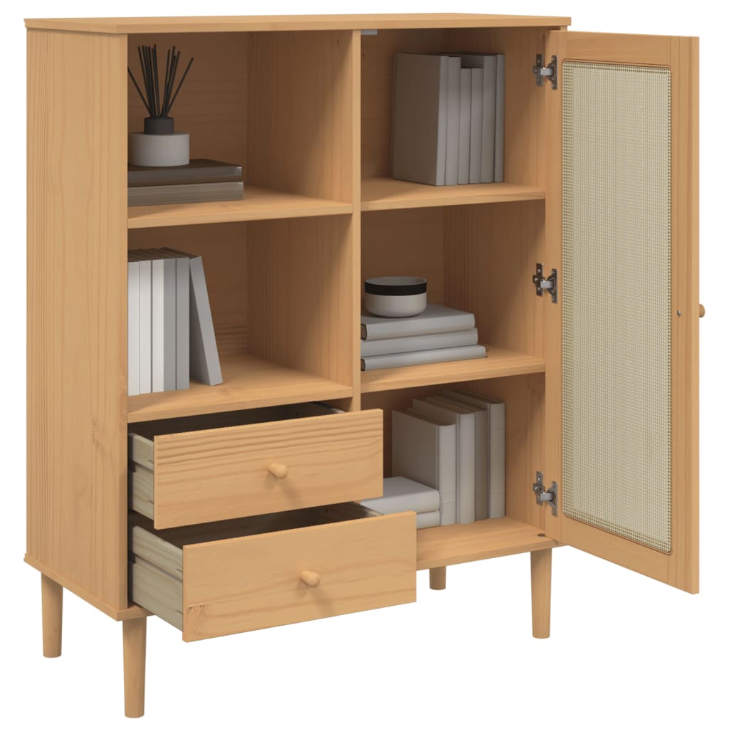 Buffet SENJA aspect rotin marron 90x40x112cm bois massif de pin - XIOS