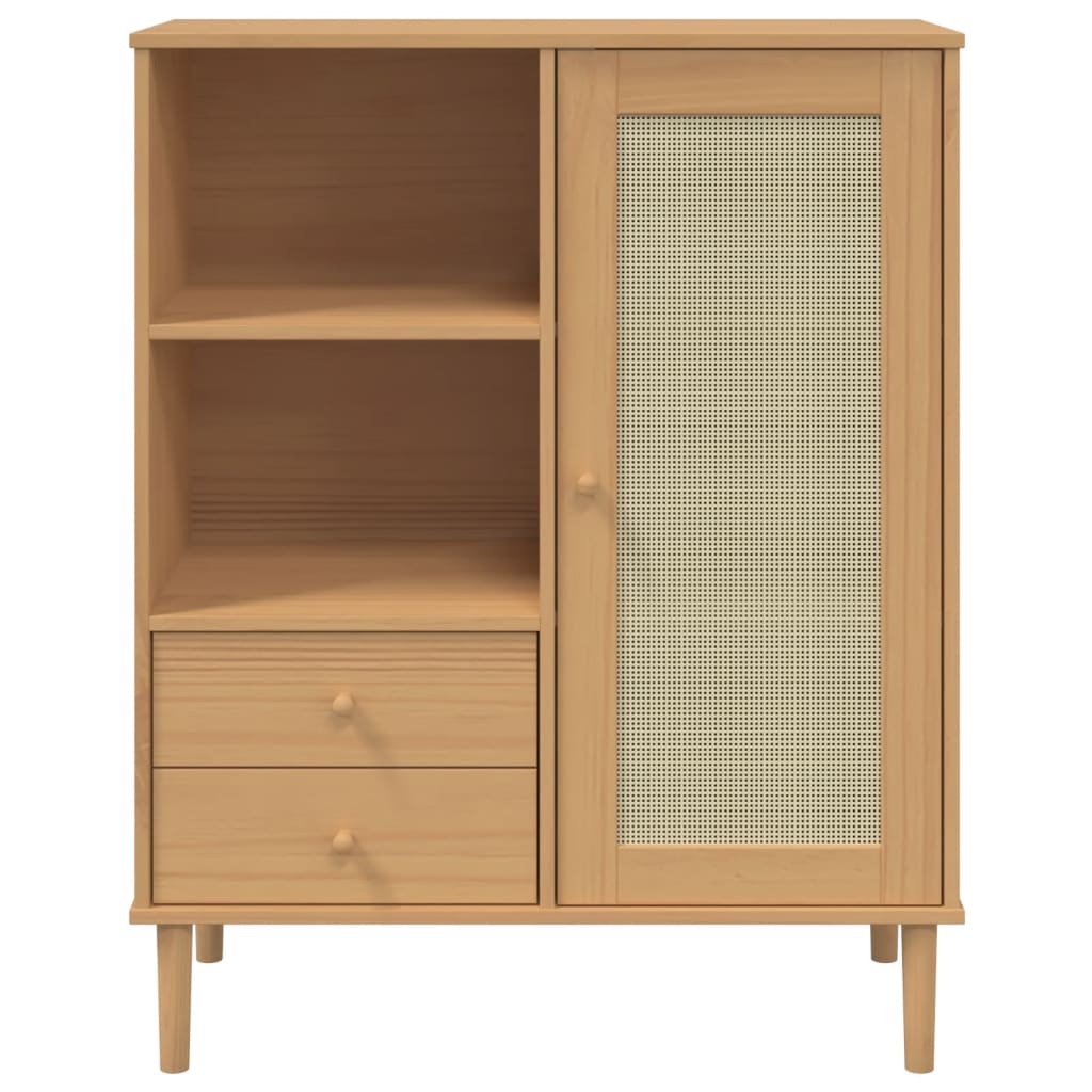 Buffet SENJA aspect rotin marron 90x40x112cm bois massif de pin - XIOS