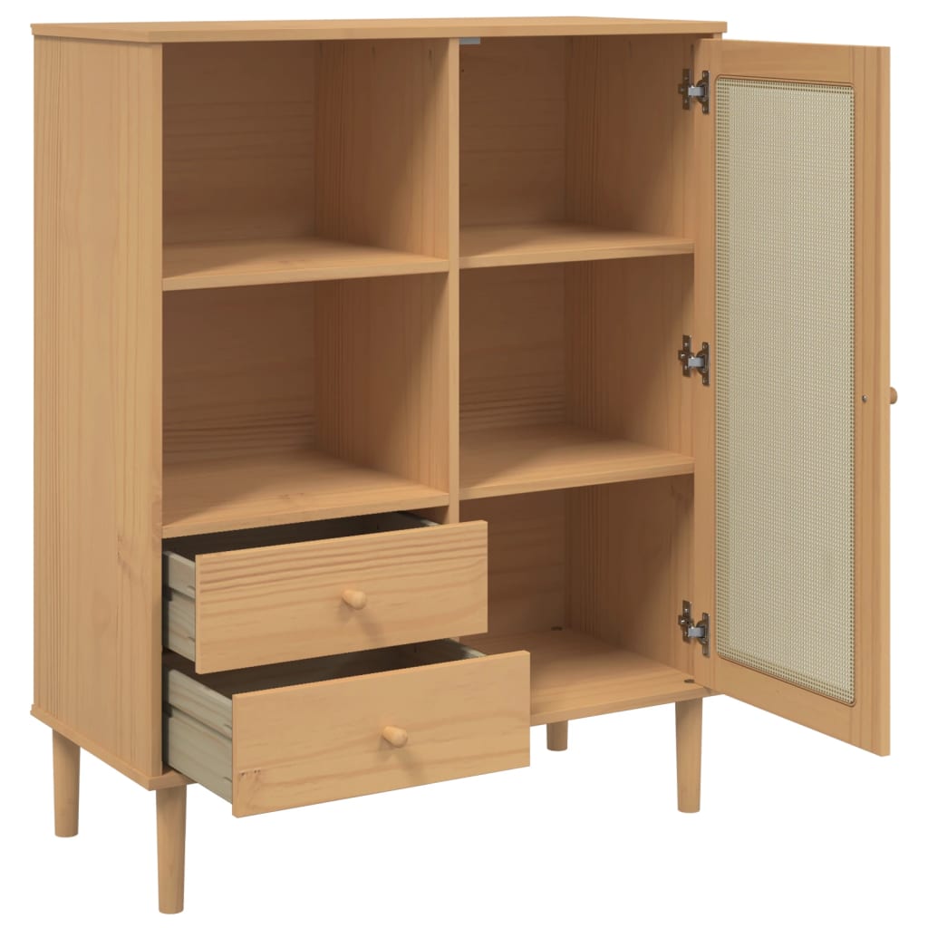 Buffet SENJA aspect rotin marron 90x40x112cm bois massif de pin - XIOS