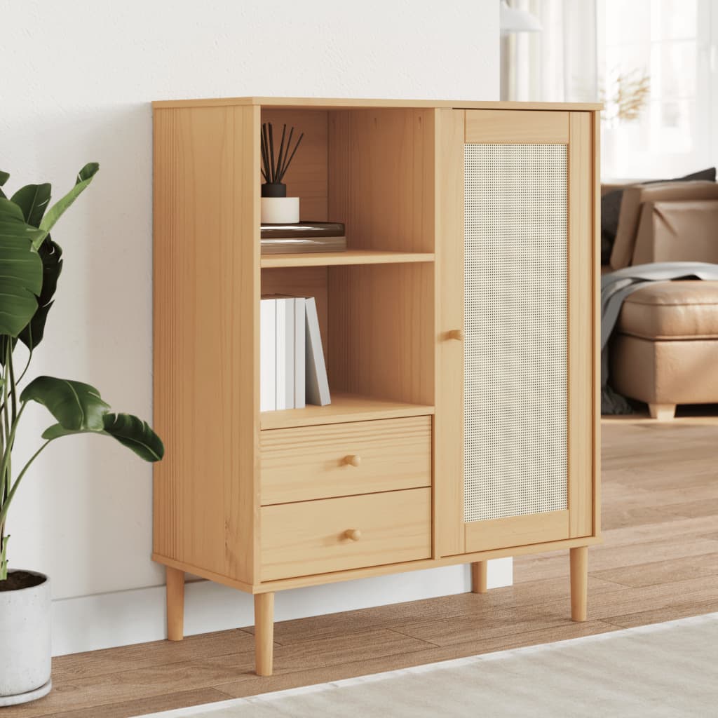 Buffet SENJA aspect rotin marron 90x40x112cm bois massif de pin - XIOS
