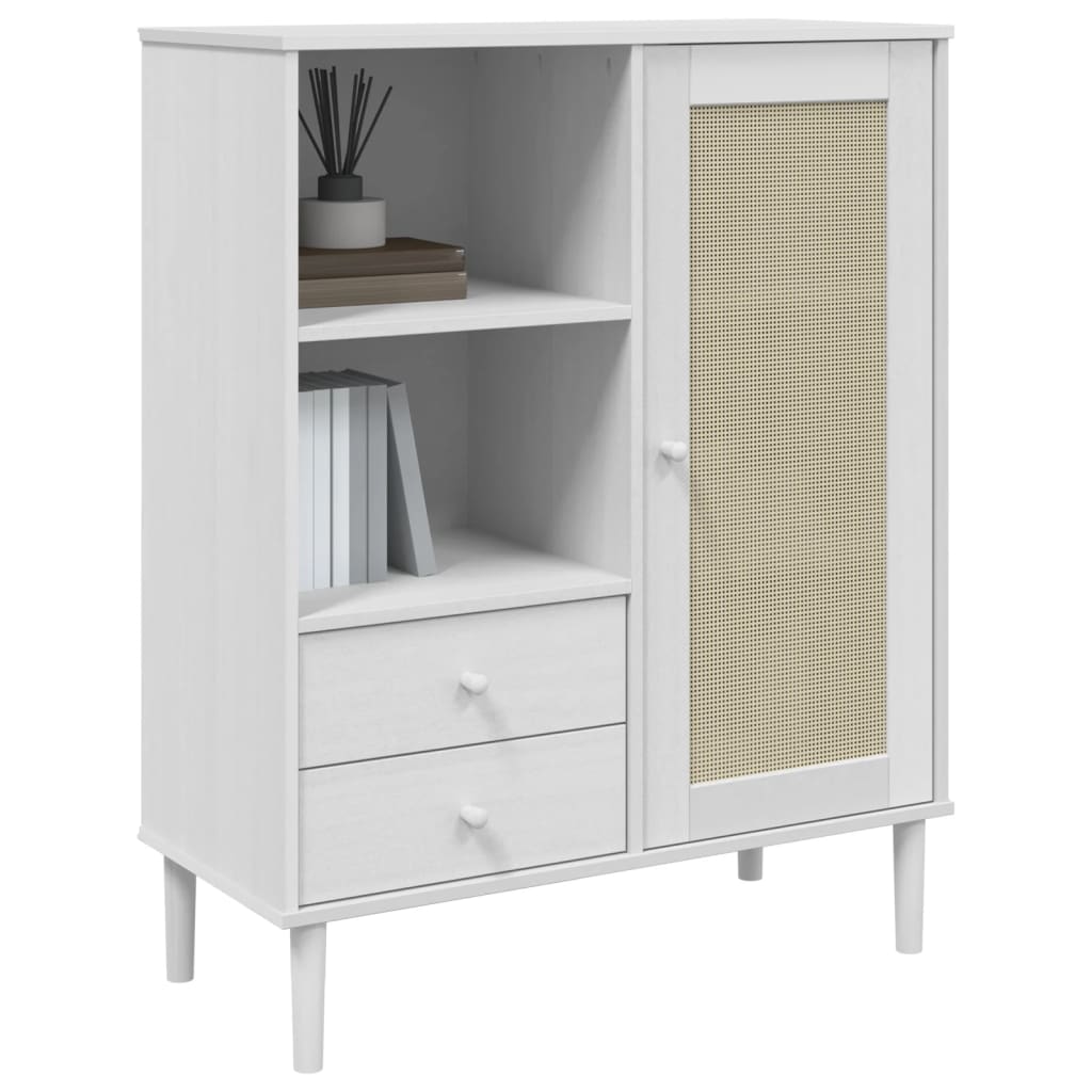 Buffet SENJA aspect rotin blanc 90x40x112cm bois massif de pin - XIOS