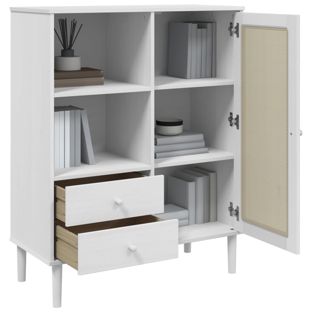 Buffet SENJA aspect rotin blanc 90x40x112cm bois massif de pin - XIOS