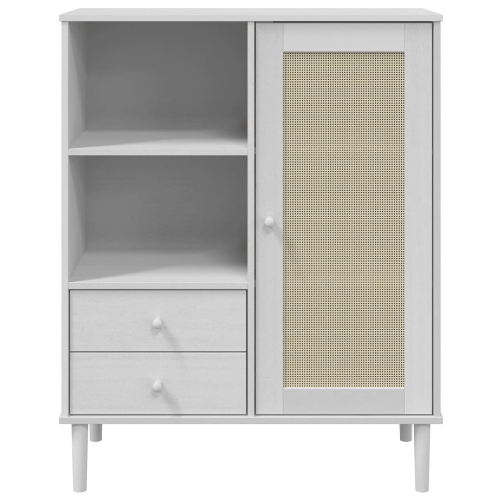 Buffet SENJA aspect rotin blanc 90x40x112cm bois massif de pin - XIOS