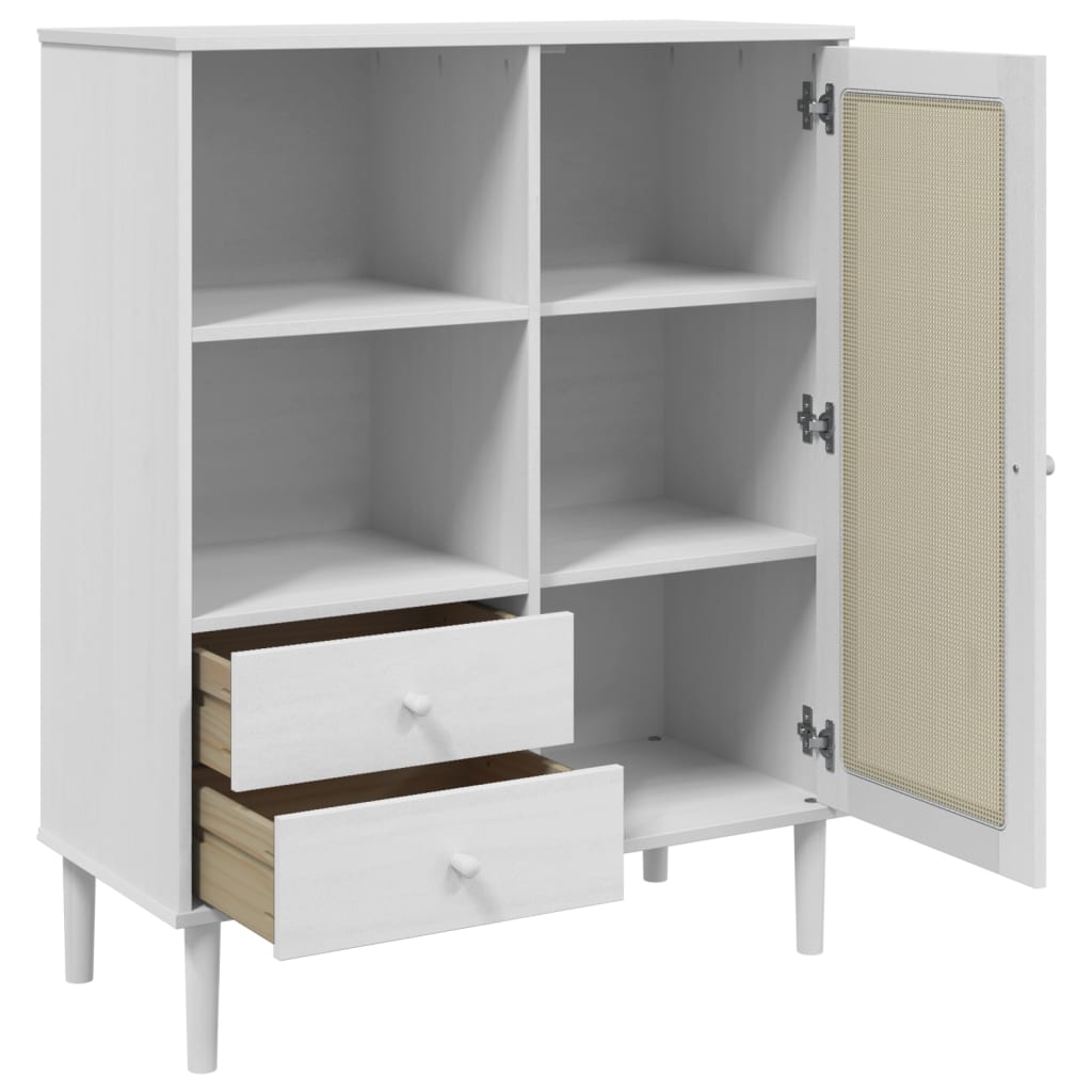 Buffet SENJA aspect rotin blanc 90x40x112cm bois massif de pin - XIOS