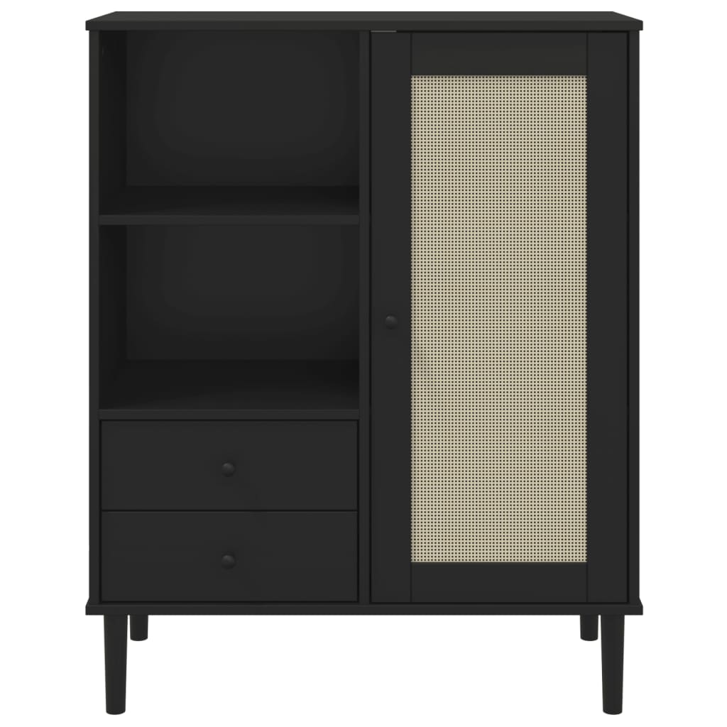 Buffet SENJA aspect rotin noir 90x40x112cm bois massif de pin - XIOS